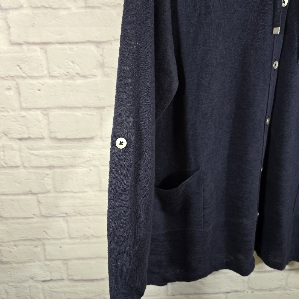 M Style & Co Sport Navy Hooded Cardigan with Pockets Size XL Lightweight Buttons - Picture 6 of 10